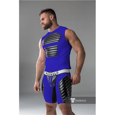 MASKULO - Men's Fetish Tank Top Spandex Front Pads Royal Blue