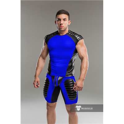 MASKULO - Men's Fetish Top Spandex Shoulder Lacing Royal Blue