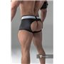 MASKULO - Rubber Look Trunks Detachable pouch Open Rear Black