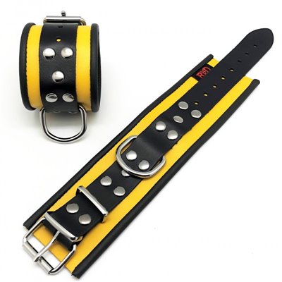 Leather handcuff - Yellow/Black