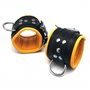 Leather handcuff - Padding - Black/Yellow