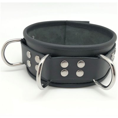 Leather collar- 3D ring - Black/Black