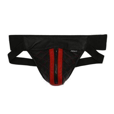 Addikt Leather Jockstrap Zip: Black & Red Pattern